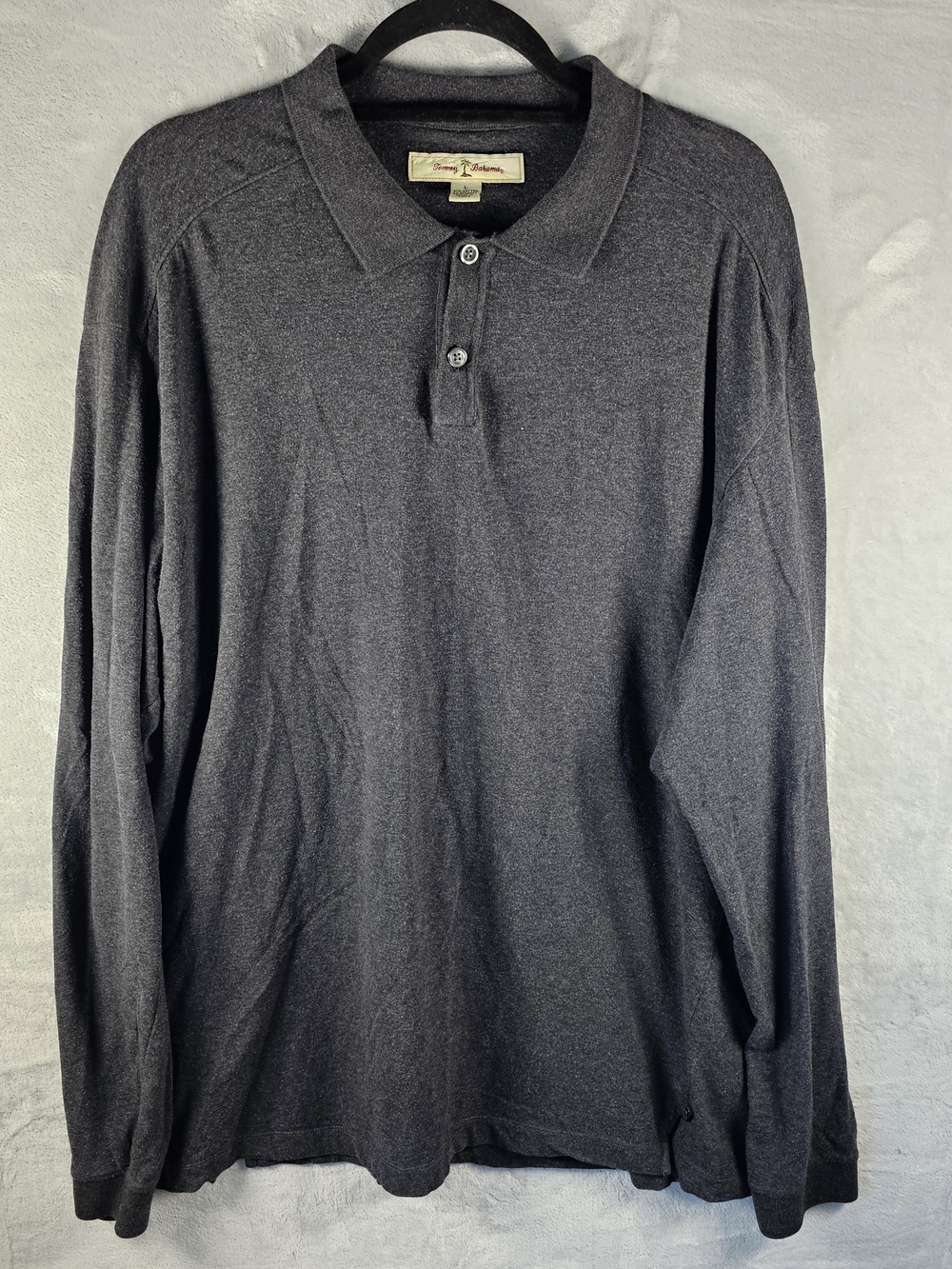 Tommy Bahama Sz. Large 95% Cotton Stretch Men's Long-Sleeve Polo Shirt Dark Gray